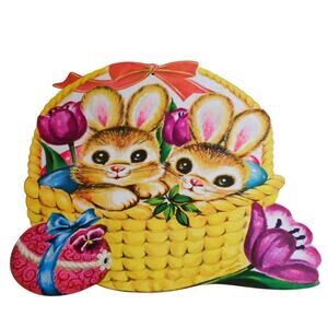 Vintage Easter Die-Cut Bunny Rabbits in Basket 14.5" x 13" Carrington Spring
